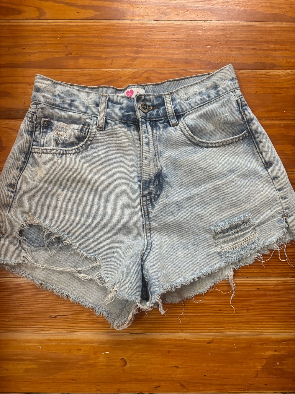 High-Waist Light Wash Denim Shorts - Distressed Summer Style